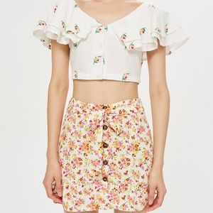 NWT TOPSHOP floral tie waist button mini skirt 2